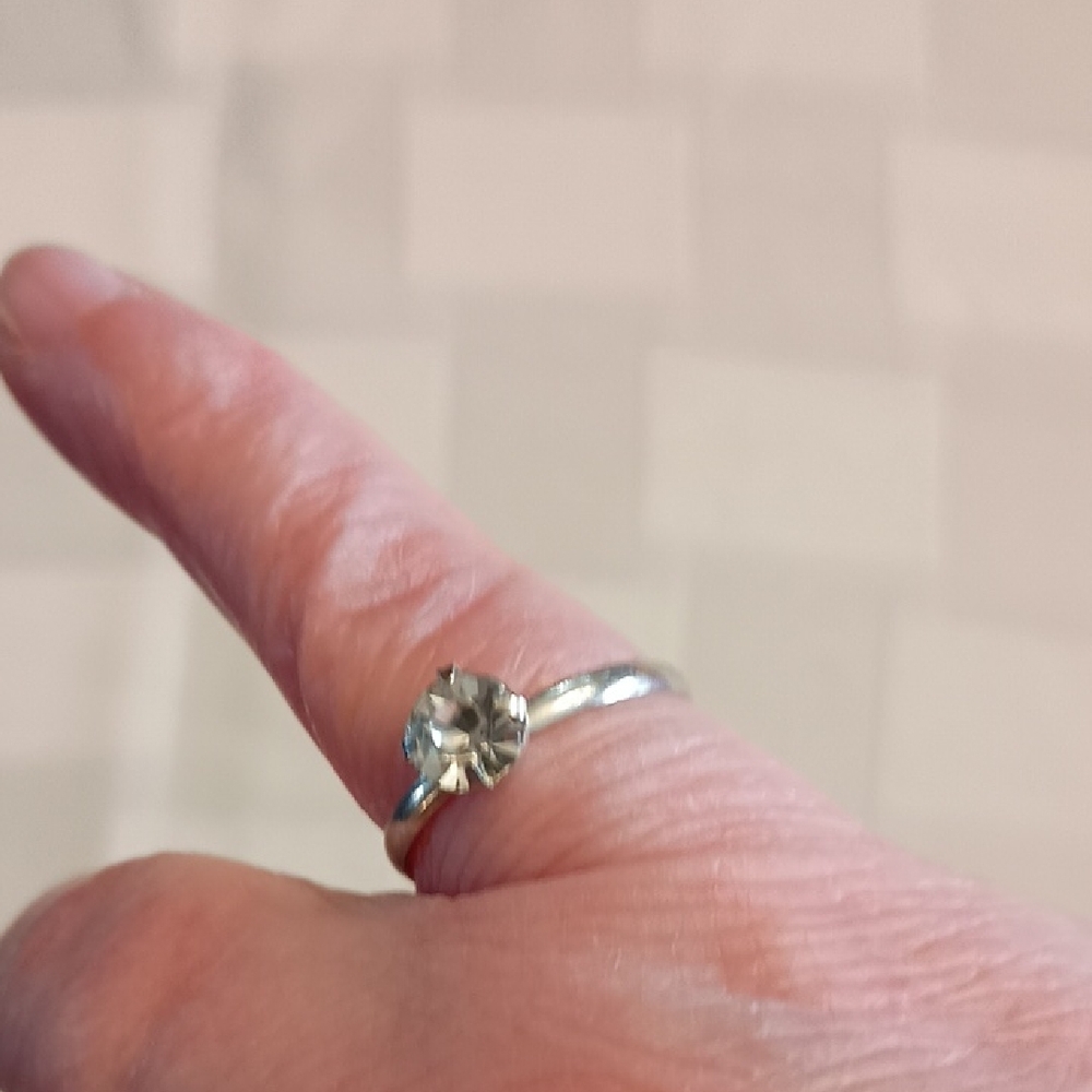 Adjustable Silver Tone Ring with Faux Diamond - Picture 3 of 6